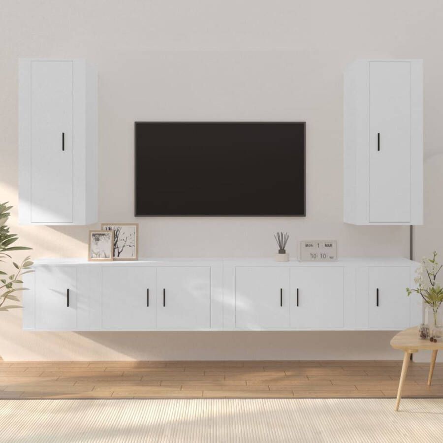 The Living Store Televisiekastenset Klassiek TV-meubel 40x34.5x100cm + 80x34.5x40cm + 40x34.5x40cm Wit - Foto 2