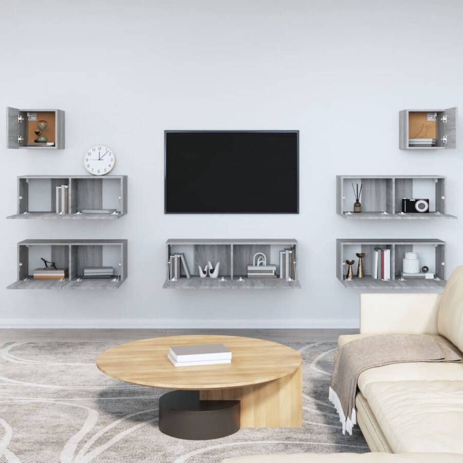 The Living Store Televisiekastenset Klassiek TV-meubel 80x30x30 cm 100x30x30 cm 30.5x30x30 cm Kleur- Grijs Sonoma Eiken - Foto 2