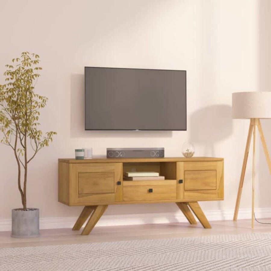 The Living Store Tv-meubel 110x30x50 cm massief teakhout Televisiescherm Tv Meubilair Houten Tv Stand Teakwood Salontafel - Foto 3