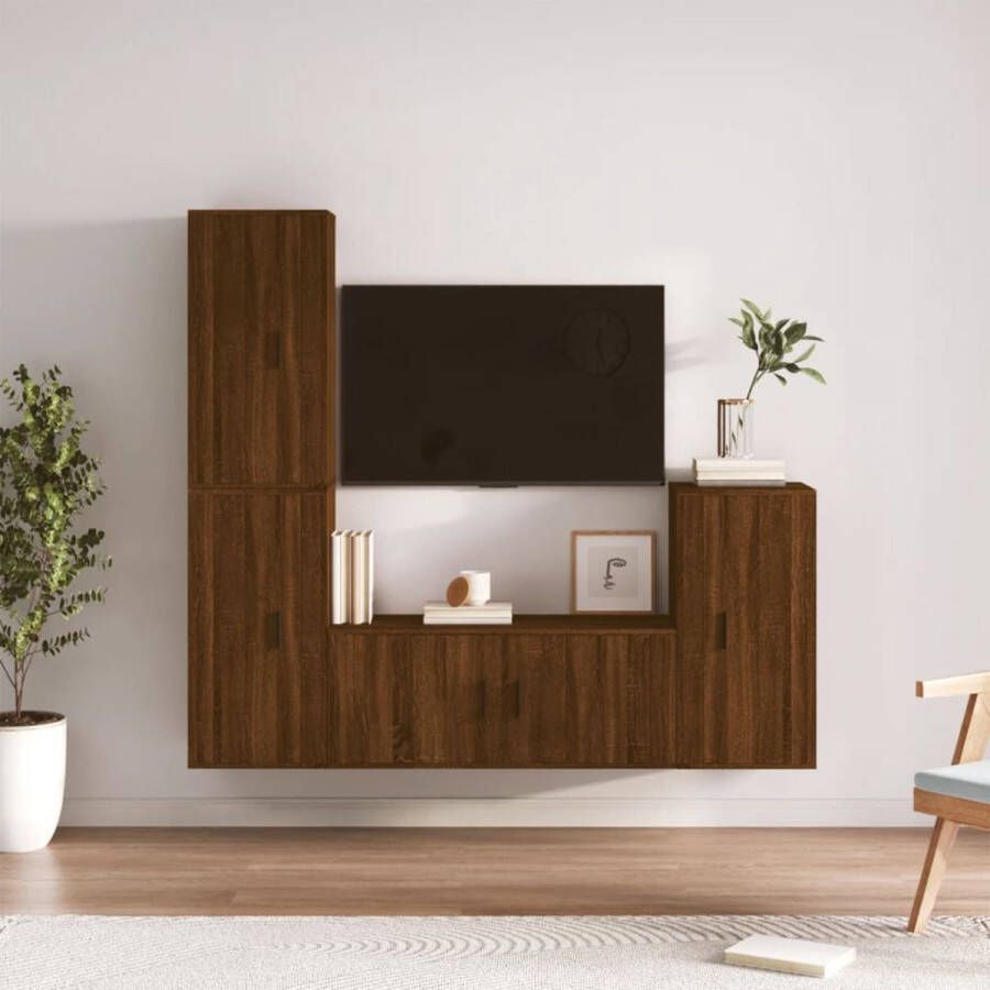 The Living Store Televisiekastenset TV-meubel- 100x34.5x40 cm TV-meubel (3x)- 40x34.5x80 cm Bruineiken Hoogwaardig houten materiaal - Foto 2