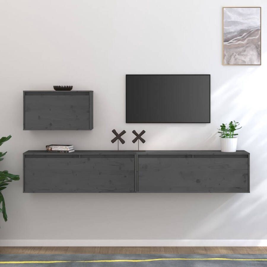 The Living Store Televisiemeubel Grijs Massief grenenhout 60 x 30 x 35 cm Montage vereist - Foto 2