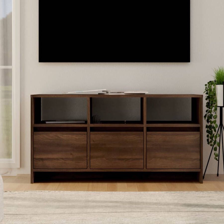 The Living Store TV-meubel stabiliteit en duurzaamheid laden en schappen bruineiken spaanplaat 102 x 37.5 x 52.5 cm montage vereist - Foto 2