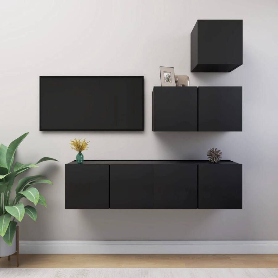 The Living Store Hangende TV-meubelset Spaanplaat Zwarte kleur Verschillende maten Eenvoudig te reinigen - Foto 2