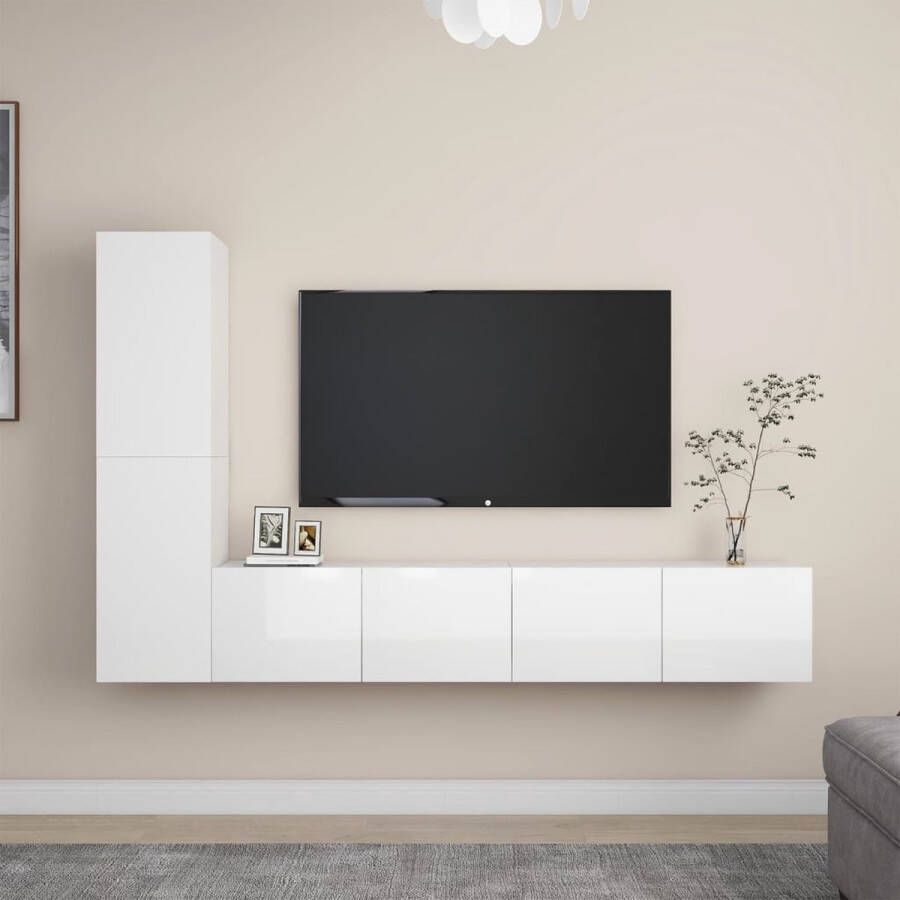 The Living Store Televisiemeubel-set Hoogglans wit Spaanplaat 2x80x30x30cm + 2x30.5x30x60cm Montage vereist - Foto 2