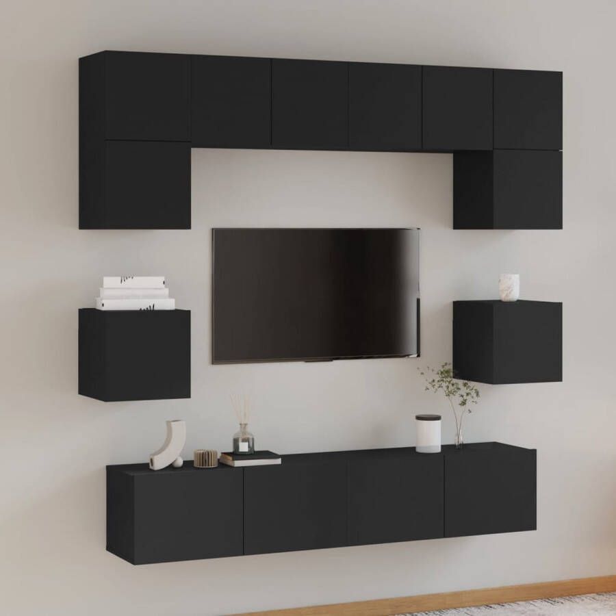 The Living Store Televisiemeubel Set Klassiek TV-meubels 60x30x30 cm 80x30x30 cm 30.5x30x30 cm Zwart bewerkt hout - Foto 2