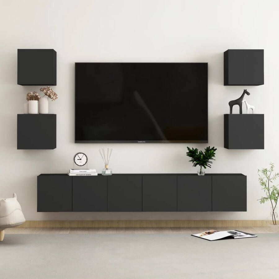 The Living Store Televisiemeubel TV-meubels 60 x 30 x 30 cm en 30.5 x 30 x 30 cm Zwart spaanplaat - Foto 2