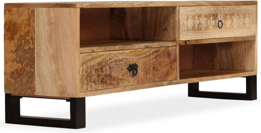 The Living Store Televisiemeubel Vintage Mango 120x30x40cm Handgeschilderde details - Foto 2
