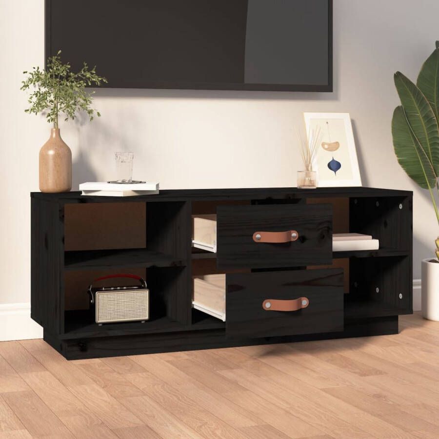 The Living Store Tv-meubel Zwart Grenenhout 100x34x40 cm Trendy en praktisch - Foto 2