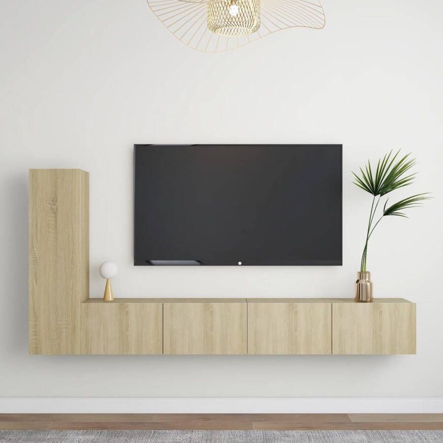 The Living Store Televisiemeubelset 30.5 x 30 x 110 cm 100 x 30 x 30 cm Ken- kleur- sonoma eiken Materiaal- spaanplaat Montage vereist Tv-meubel Salontafel Houten Tv-stand Houten Kasten Wandmontage - Foto 3