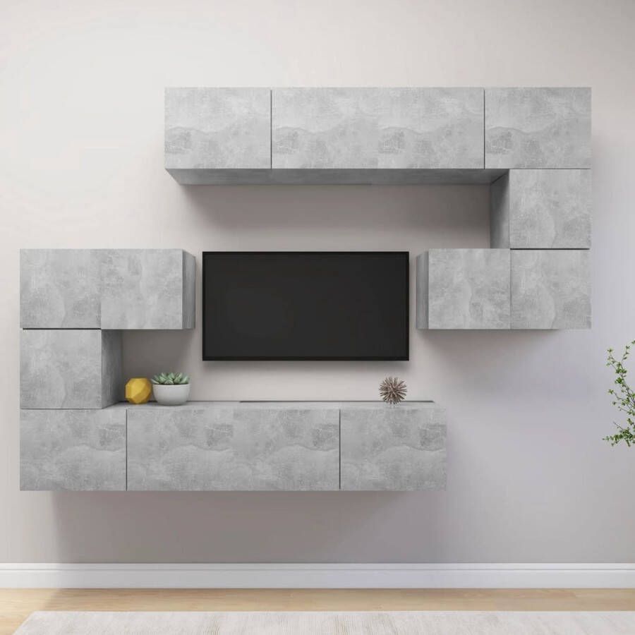 The Living Store Televisiemeubelset Betongrijs Spaanplaat Montage vereist 4x 80x30x30cm 2x 60x30x30cm 2x 30.5x30x30cm - Foto 2