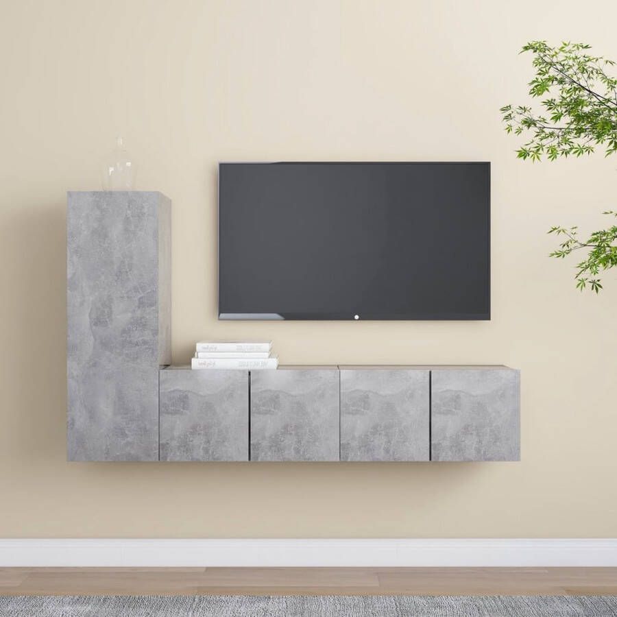 The Living Store Televisiemeubelset Betongrijs Wandmontage 30.5 x 30 x 90 cm 60 x 30 x 30 cm Spaanplaat - Foto 2