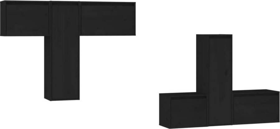 The Living Store Televisiemeubelset klassiek design massief grenenhout zwart 45x30x35cm 30x30x100cm 60x30x35cm