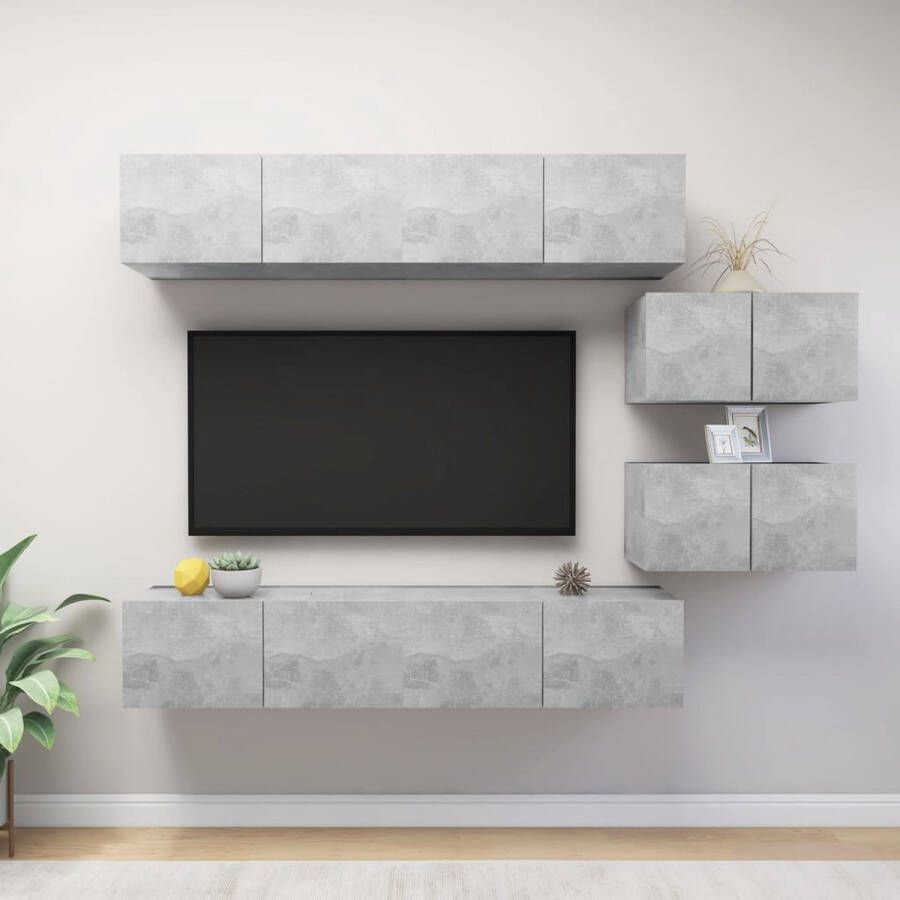 The Living Store Tv-meubelset Hangend Spaanplaat Betongrijs 80x30x30cm 60x30x30cm Montage vereist 6-delig - Foto 2