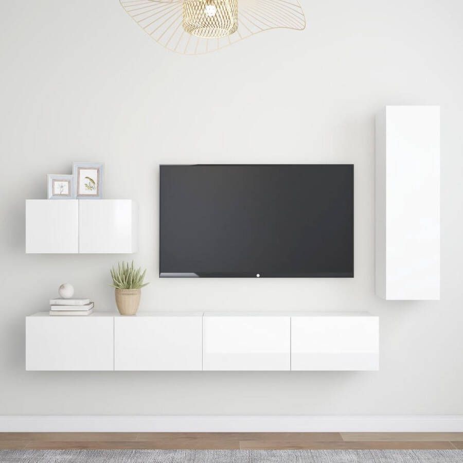 The Living Store Televisiemeubelset Stereokasten Hoogglans wit 60 x 30 x 30 cm 30.5 x 30 x 110 cm 100 x 30 x 30 cm - Foto 2