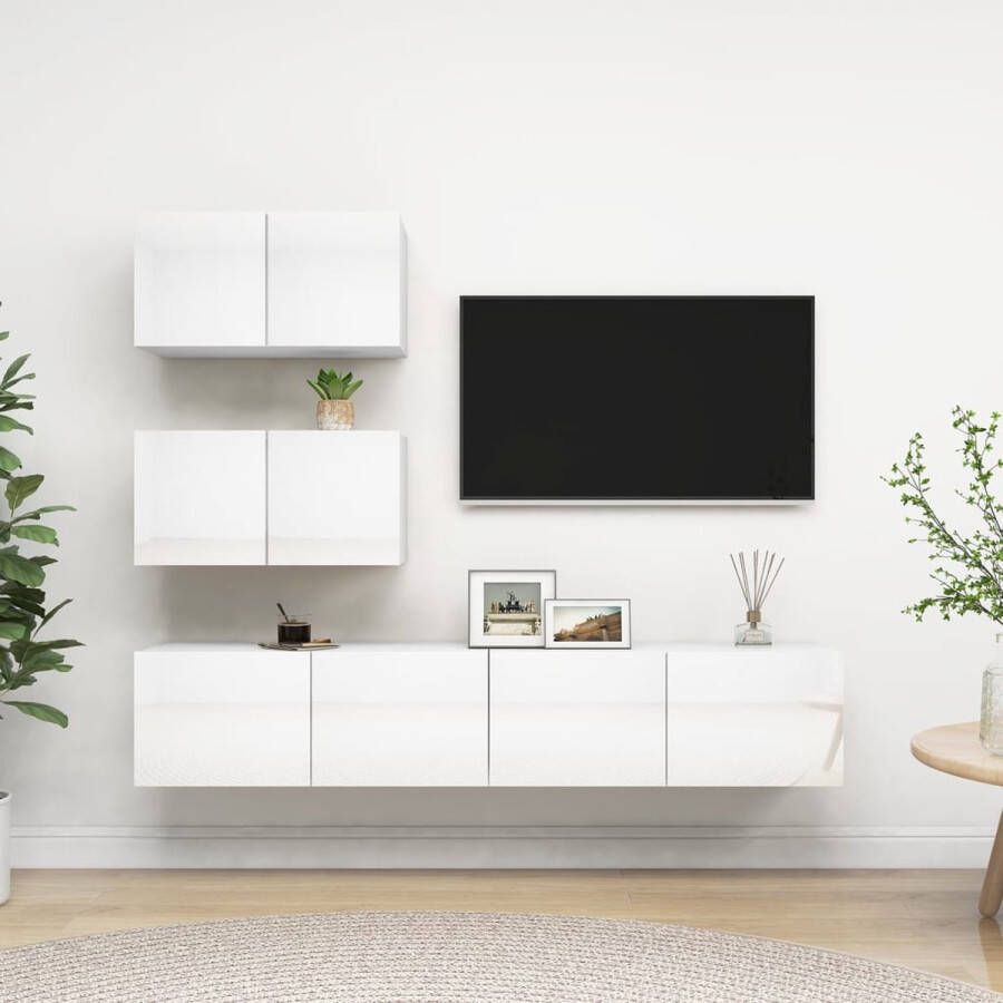 The Living Store Televisiemeubelset TV-kast Hoogglans wit 60 x 30 x 30 cm 80 x 30 x 30 cm Spaanplaat - Foto 2