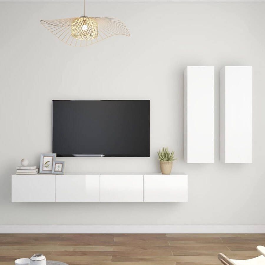 The Living Store Televisiemeubelset TV Wall Unit 30.5 x 30 x 110 cm 100 x 30 x 30 cm Hoogglans wit - Foto 2
