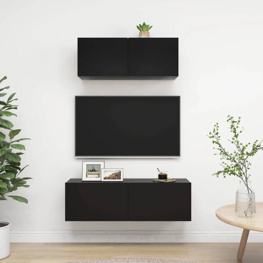 The Living Store Televisiemeubelset Zwart Spaanplaat Montage vereist 100x30x30 cm en 80x30x30 cm Praktisch en opvallend - Foto 2