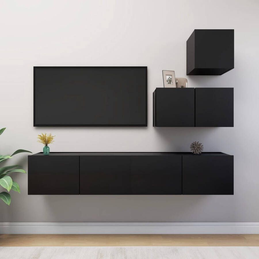 The Living Store Televisiemeubelset Wandmontage Modern design Veel opbergruimte Spaanplaat Zwart 30.5 x 30 x 30 cm 60 x 30 x 30 cm 80 x 30 x 30 cm - Foto 2