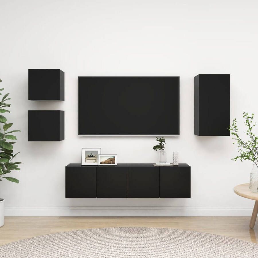 The Living Store Televisiemeubelset Wandmontage Praktisch en opvallend Zwart Spaanplaat Montage vereist 1x30.5x60cm 2x60x30cm 2x30.5x30cm - Foto 2