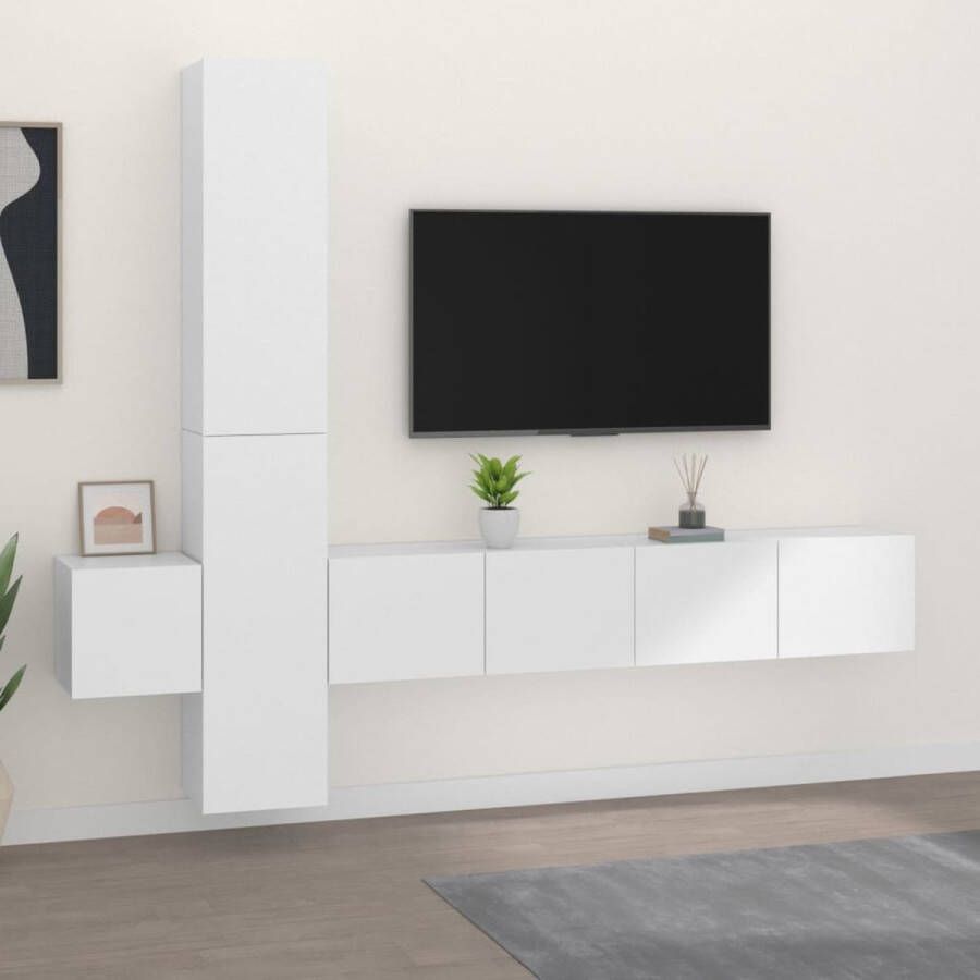 The Living Store Televisiemeubelset wit 80 x 30 x 30 cm 30.5 x 30 x 90 cm 30.5 x 30 x 30 cm Televisiesectie Tv Kast Wandmontage Houten Tv Stand Salontafel - Foto 3