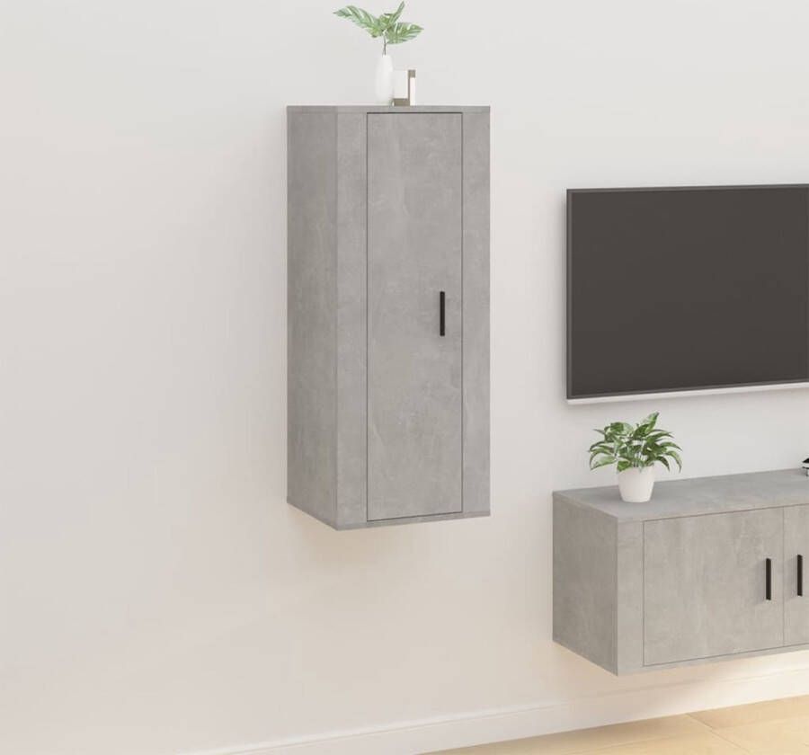The Living Store Televisiewandmeubel Design TV-kast 40 x 34.5 x 100 cm betongrijs bewerkt hout - Foto 2