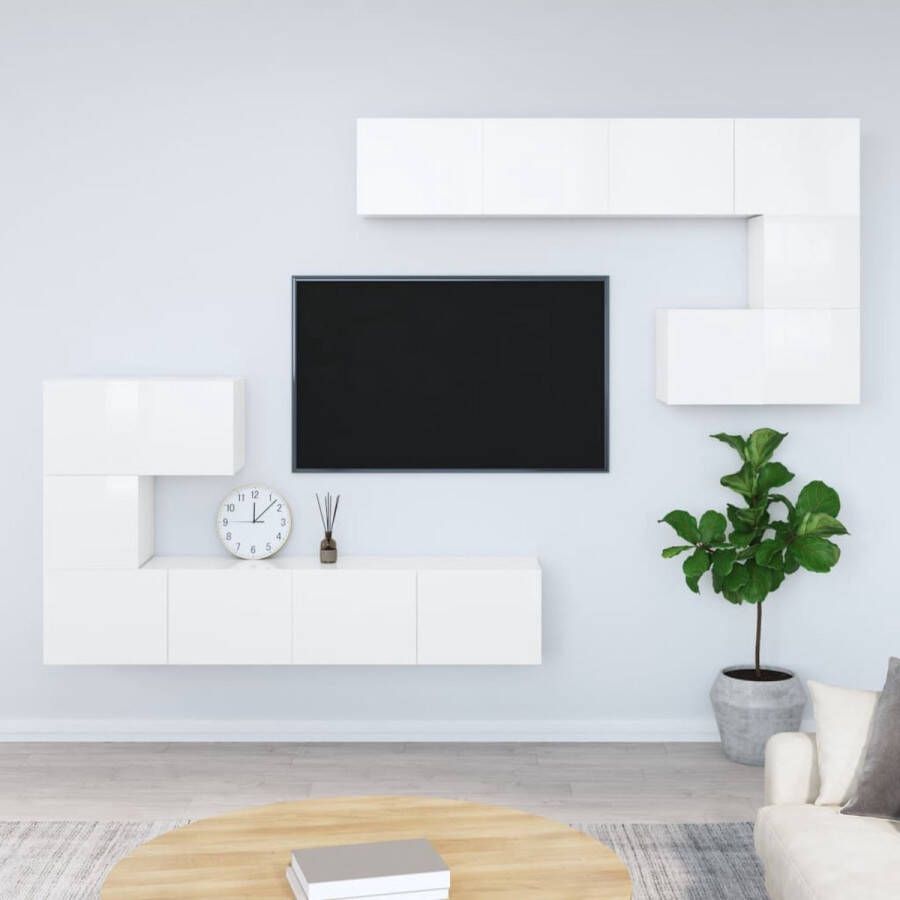 The Living Store Televisiewandmeubelen Hoogglans wit Set van 2x tv-meubel (S) 2x tv-meubel (M) 4x tv-meubel (L) 30.5 x 30 x 30 cm (B x D x H) tot 80 x 30 x 30 cm (B x D x H) Duurzaam bewerkt hout - Foto 2