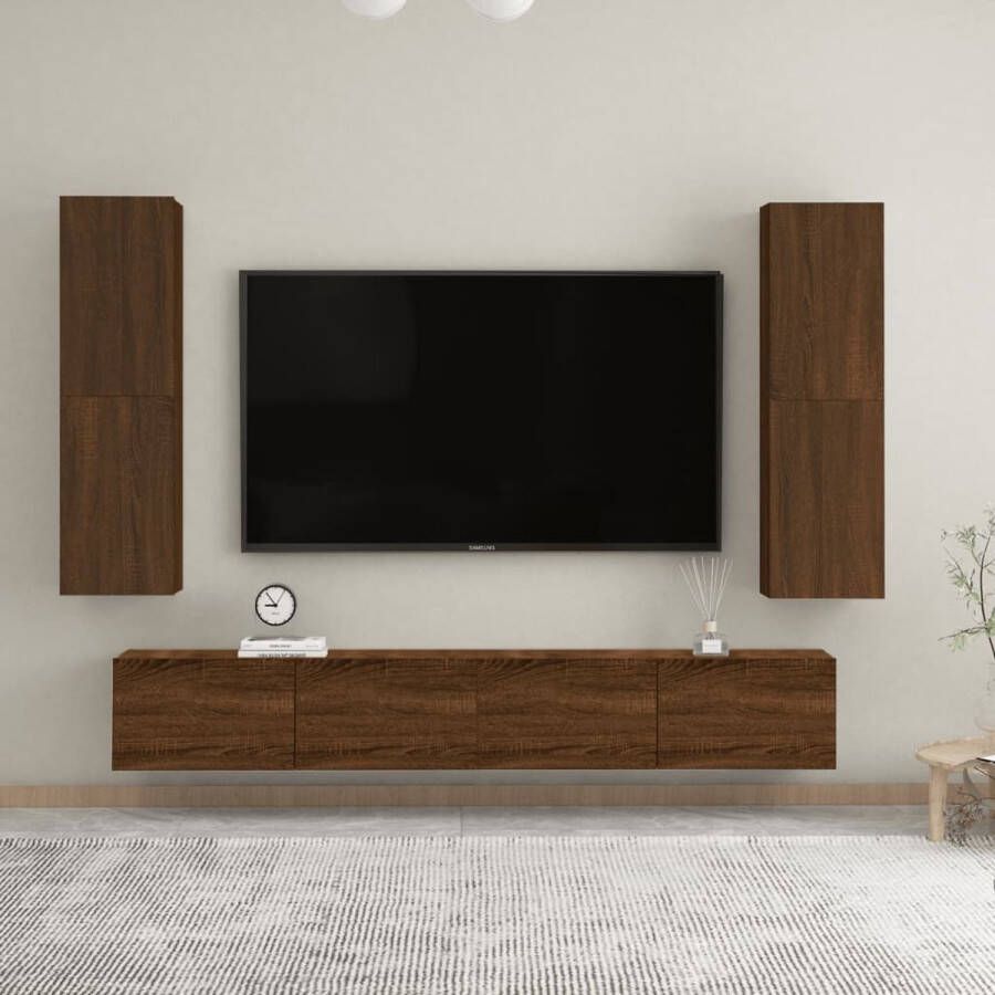 The Living Store TV-wandmeubel Televisiewandmeubelen Bruineiken 30.5x30x110cm Duurzaam hout - Foto 2