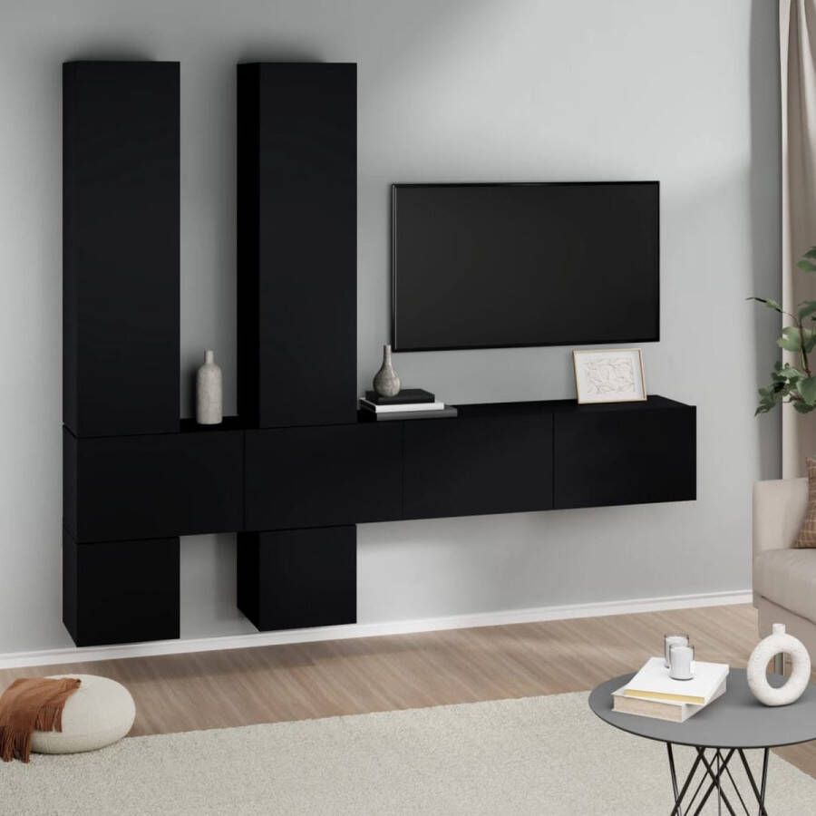 The Living Store Hangende TV-meubelset zwart bewerkt hout 30.5 x 30 x 30 cm (S) 100 x 30 x 30 cm (M) 30.5 x 30 x 110 cm (L) - Foto 2