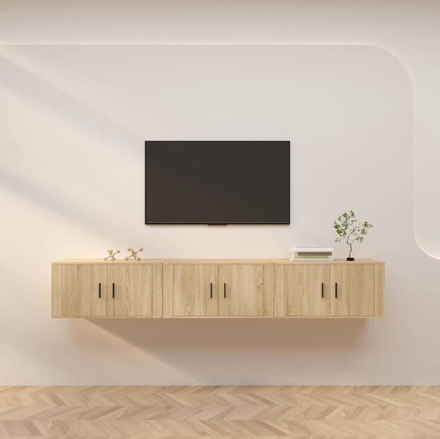 The Living Store Televisiewandmeubelen Sonoma Eiken Set van 3 80 x 34.5 x 40 cm Duurzaam hout - Foto 2