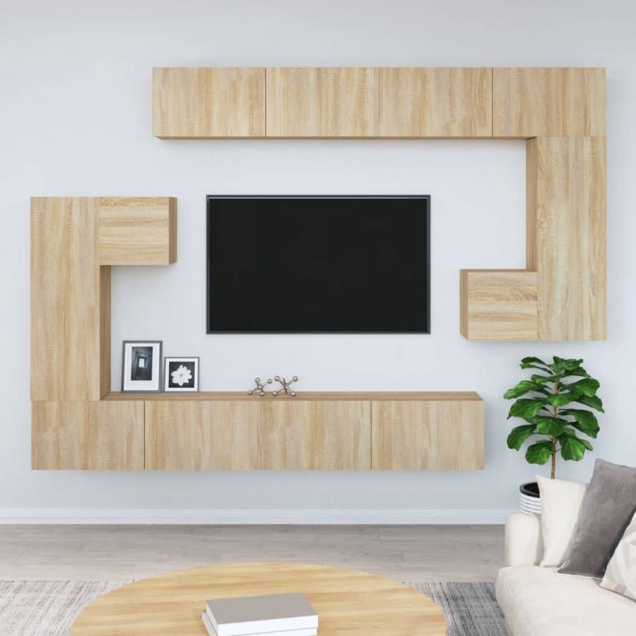 The Living Store TV meubel Sonoma eiken Set van 2 (S) 2 (M) en 4 (L) Bewerkt hout Afmetingen- 30.5 x 30 x 30 cm (S) 30.5 x 30 x 90 cm (M) 100 x 30 x 30 cm (L) - Foto 2