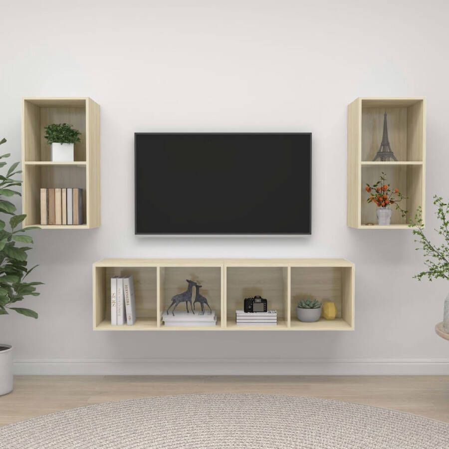The Living Store Tv-meubel Televisiewandmeubelset Hifi-meubel Afmetingen- 37 x 37 x 72 cm Kleur- Sonoma eiken Materiaal- Spaanplaat Montage vereist - Foto 2