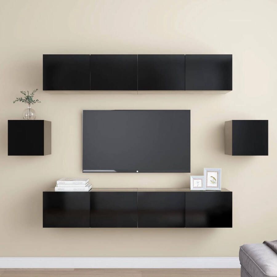The Living Store TV-meubelset Bruin Wandmontage 4x 80x30x30cm 2x 30.5x30x30cm Eenvoudig schoon te maken Materiaal- spaanplaat - Foto 2