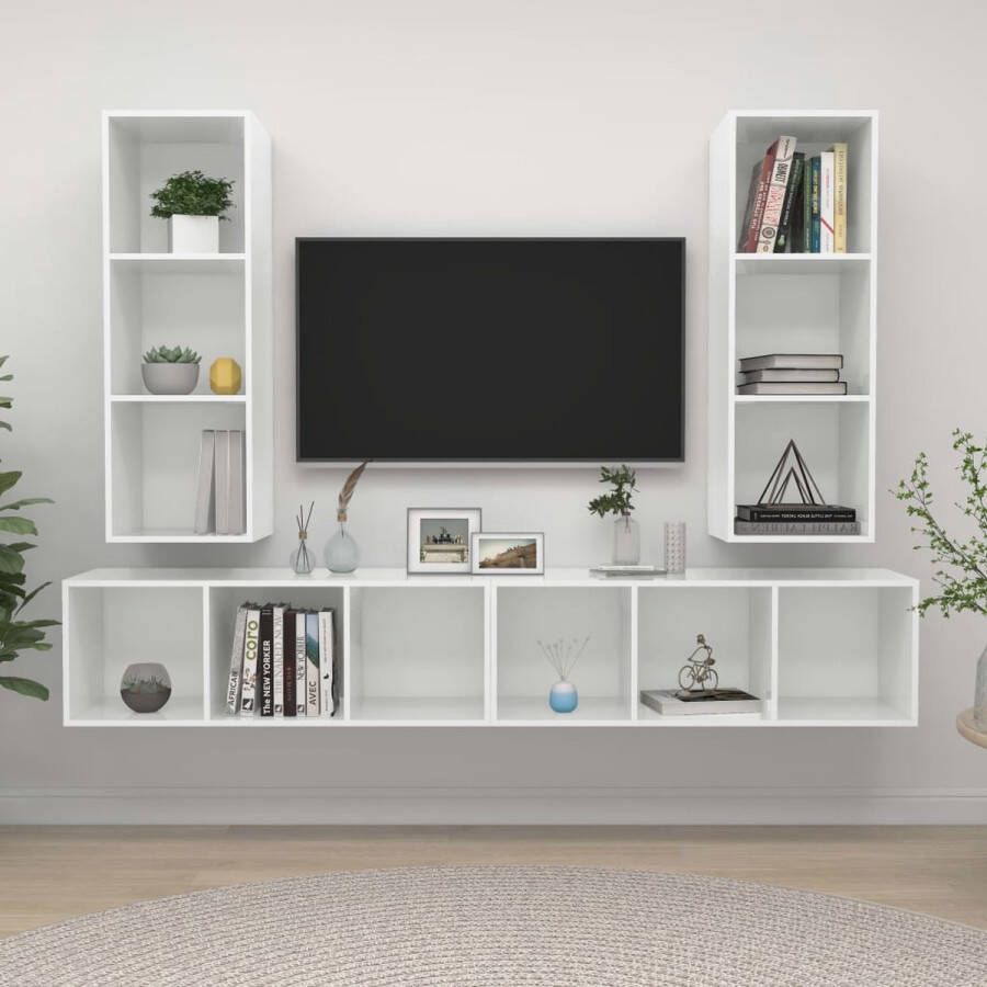 The Living Store Televisiewandmeubelset Hoogglans wit 37 x 37 x 107 cm 4x tv-meubel - Foto 2