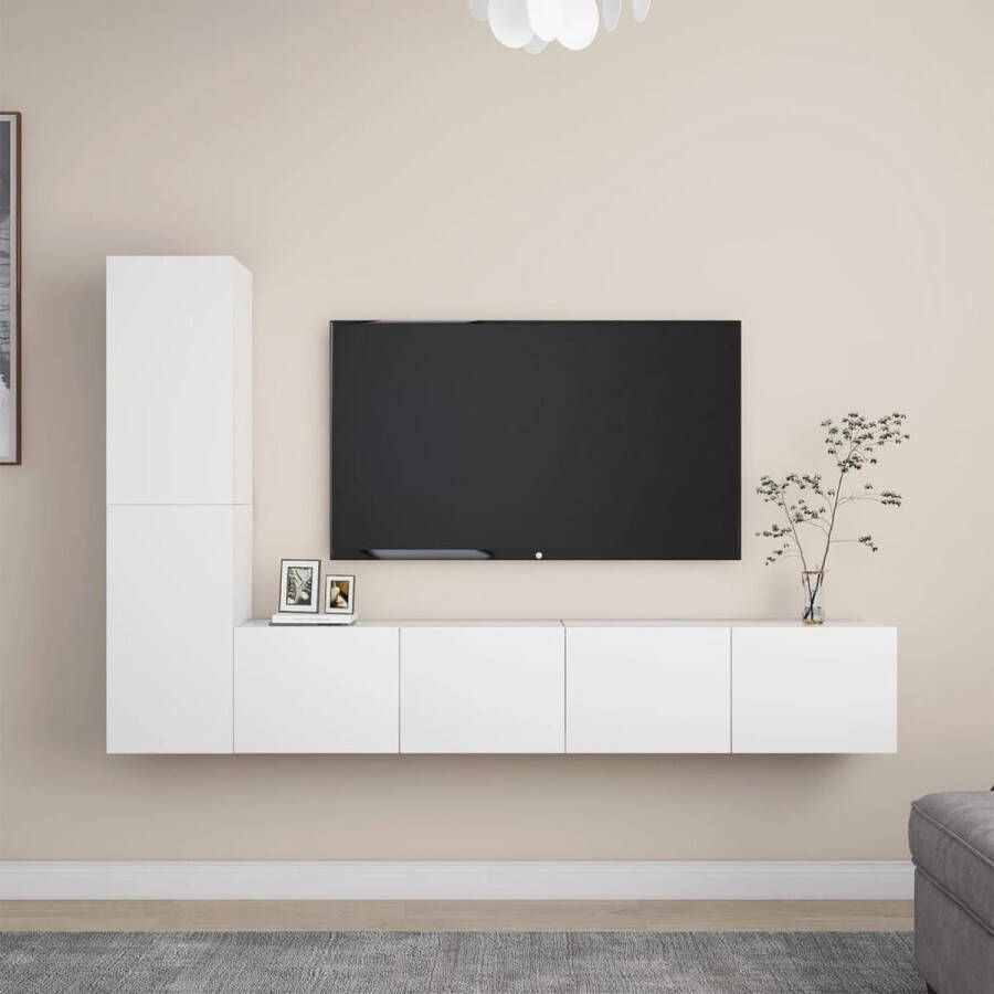 The Living Store Televisiewandmeubelset Tv-meubels Afmetingen- 80 x 30 x 30 cm 30.5 x 30 x 60 cm Kleur- wit Materiaal- spaanplaat Montage vereist - Foto 2