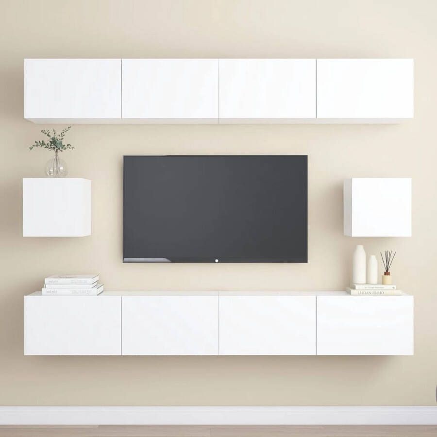The Living Store Televisiewandmeubelset Serie- Opbergruimte 100x30x30cm Wit Spaanplaat Montage vereist - Foto 2
