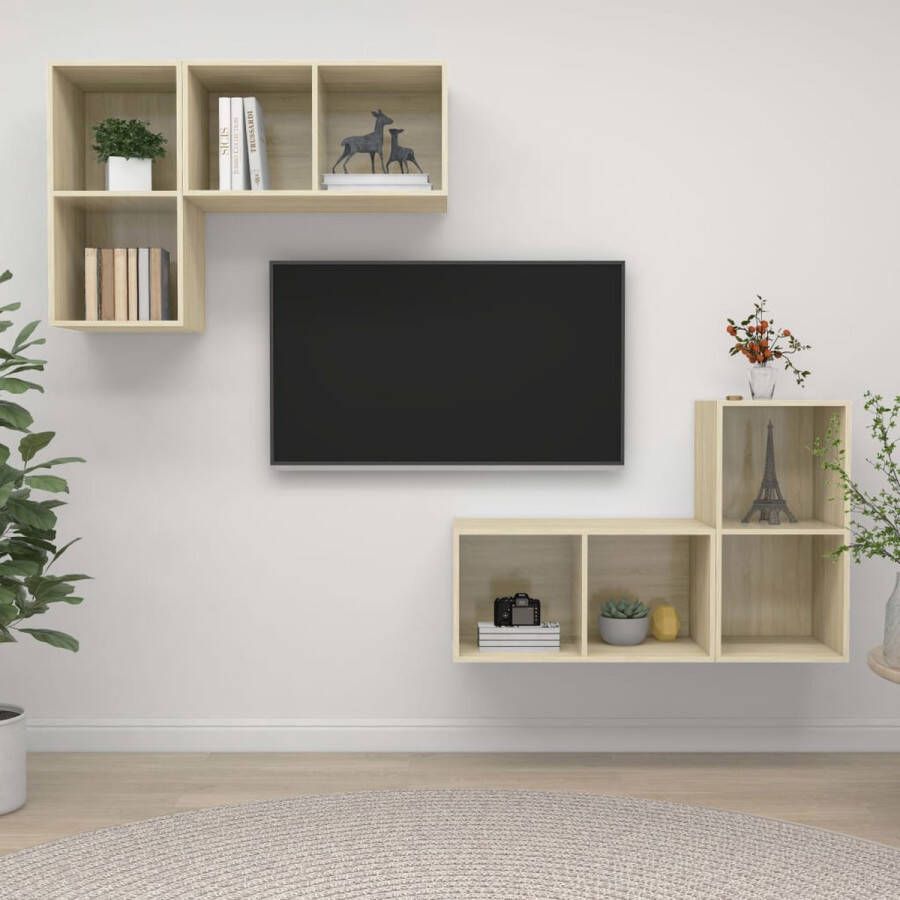 The Living Store Televisiewandmeubelset TV-meubel 37 x 37 x 72 cm Sonoma eiken Montage vereist - Foto 2