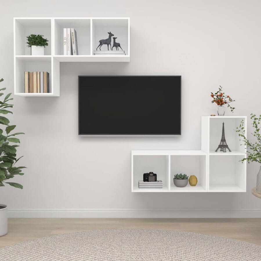 The Living Store Televisiewandmeubelset Tv-meubel 37 x 37 x 72 cm Wit hout - Foto 2