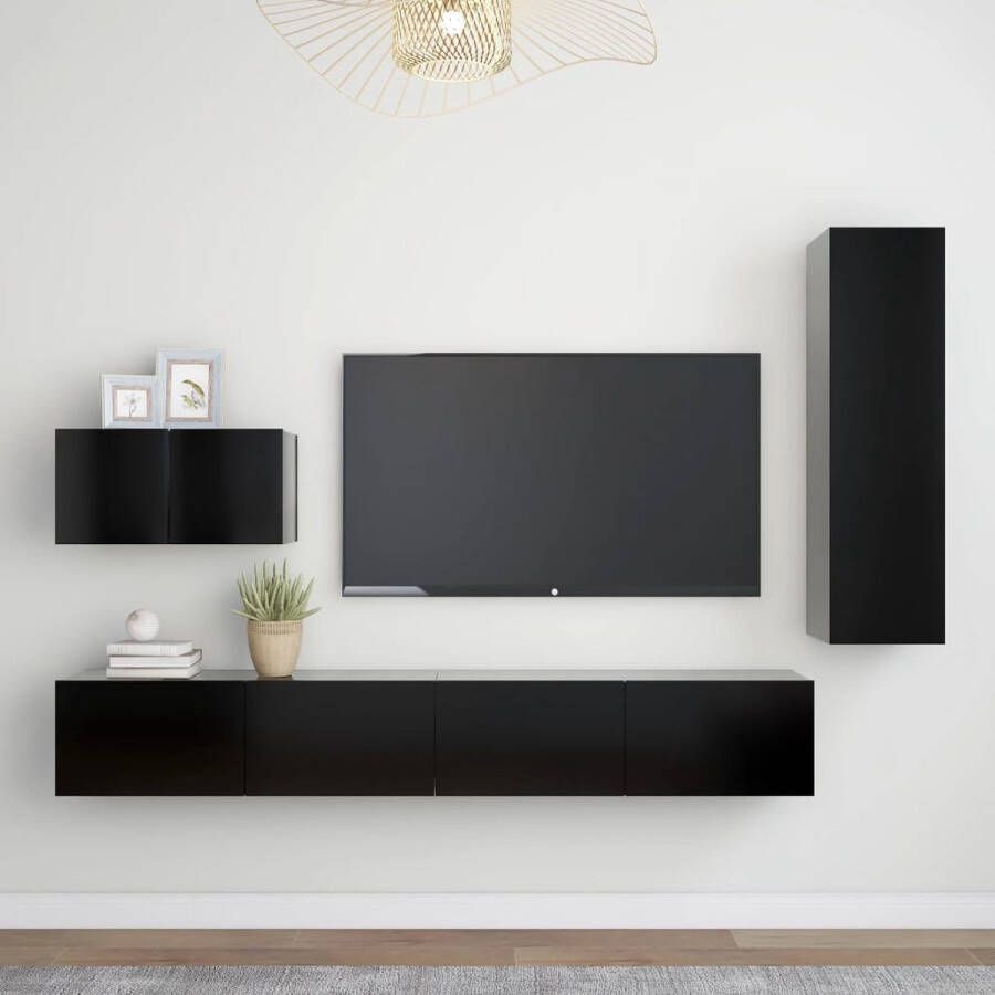 The Living Store Televisiewandmeubelset TV-meubel 60x30x30 cm Zwart 1x 30.5x30x110 cm 1x 100x30x30 cm 2x - Foto 2