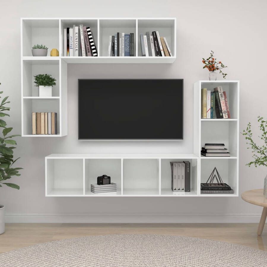 The Living Store Televisiewandmeubelset Diverse Tv-meubel Kleur- hoogglans wit 37 x 37 x 72 107 142.5 cm - Foto 2