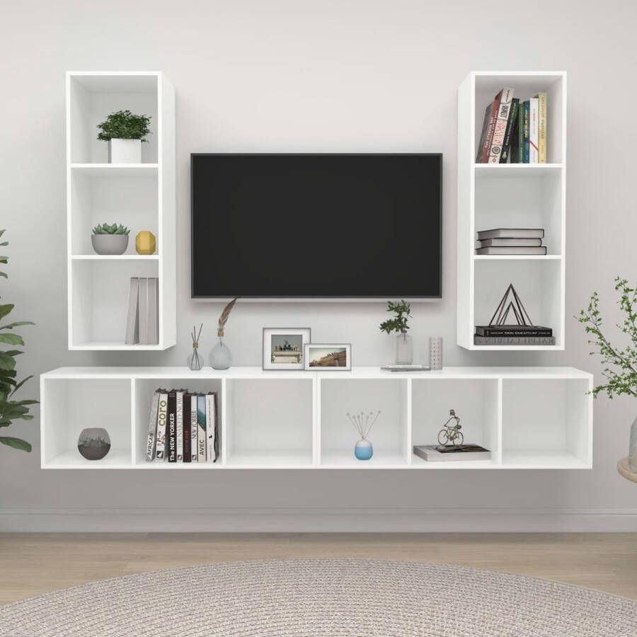 The Living Store Televisiewandmeubelset TV-meubelen 37 x 37 x 107 cm wit spaanplaat - Foto 2