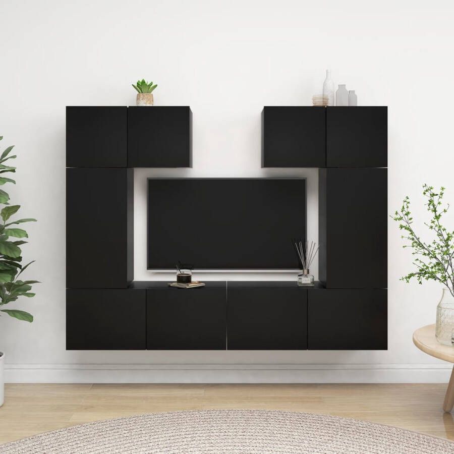 The Living Store Televisiewandmeubelset Zwart Spaanplaat 60x30x30cm 30.5x30x60cm 80x30x30cm Televisiescherm Meubel Wandmontage Kast Tv Stand Salontafel Media Kast - Foto 3