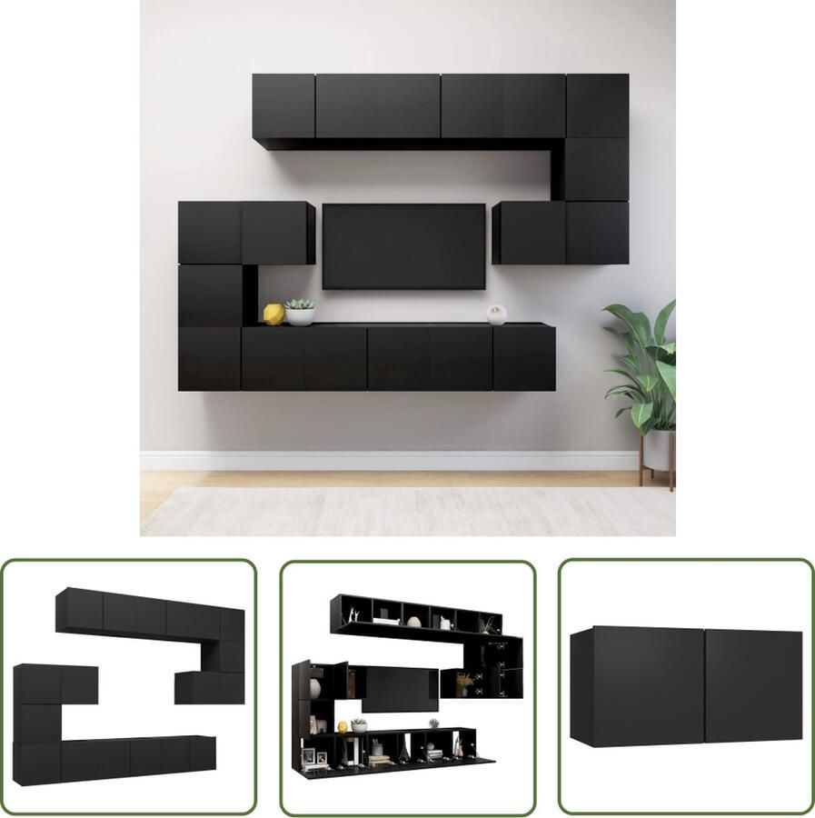 The Living Store Tv-meubelset Zwart 8x 60x30x30 cm + 2x 30.5x30x30 cm Stevig spaanplaat Tv Kast Tv Meubel Wandmontage Media Kast Living Room Furniture - Foto 2