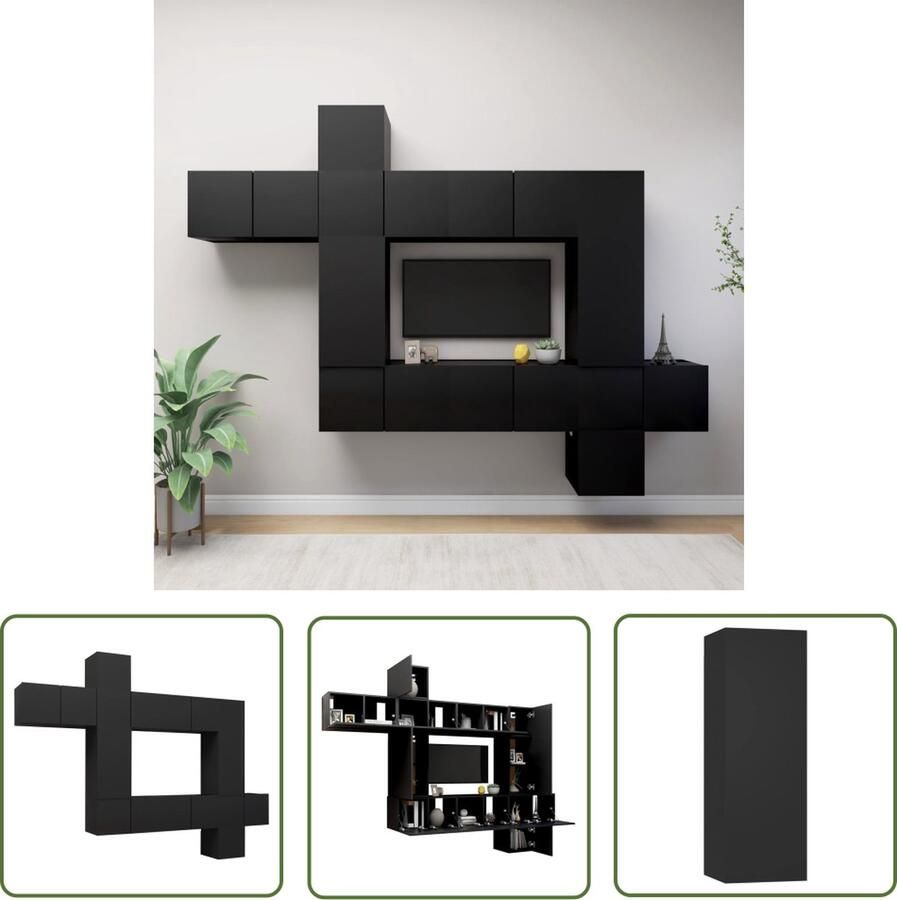 The Living Store Televisiemeubelset Spaanplaat Hangend Zwart 2x30.5x30x30cm 6x60x30x30cm 1x30.5x30x60cm 1x30.5x30x90cm Tv-meubel Tv-kast Mediastand Woonkamerinrichting Black Furniture - Foto 2