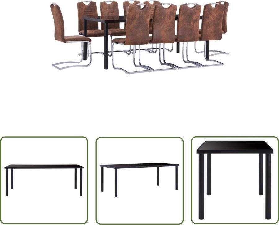 The Living Store Eetset Stijlvolle Eetset Tafel 200x100x75 cm 10 Eetstoelen Kleur- Zwart Bruin Eetkamerset Eettafels Dining Set Salontafel Keukenmeubel