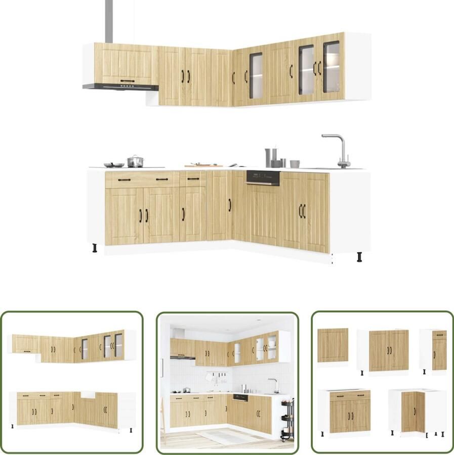 The Living Store 11-delige Keukenkastenset Lucca bewerkt hout sonoma eikenkleur Keuken Kast Houten Keuken Keukenkasten Set Sonoma Eiken Lucca Serie