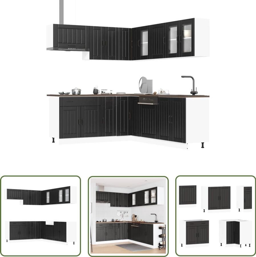 The Living Store 11-delige Keukenkastenset Lucca bewerkt hout zwart Keukenkasten Houten Keukenkasten Zwarte Keukenkasten Keukenserie Lucca Serie
