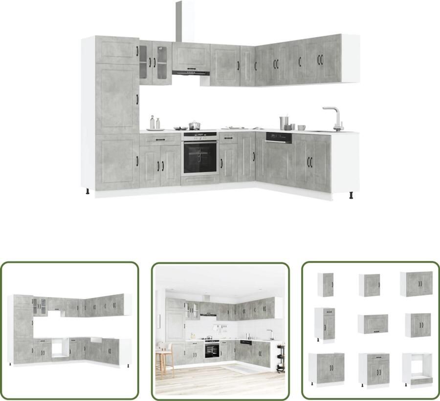 The Living Store 14-delige Keukenkastenset Kalmar bewerkt hout betongrijs Keukenkasten Houten Keukenkasten Betonnen Grijze Keukenkasten Keukenmeubels Kalmar Serie