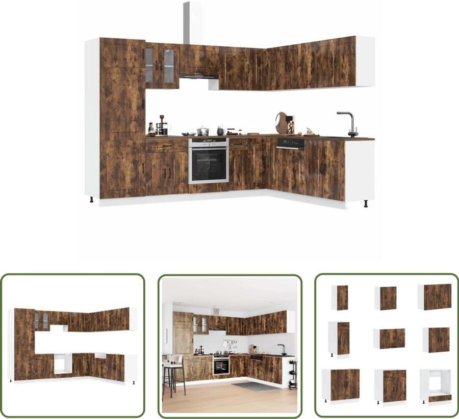 The Living Store 14-delige Keukenkastenset Kalmar bewerkt hout gerookt eiken Keuken Kast Set Houten Keukenkasten Gerookt Eiken Keuken Kalmar Serie Opslagoplossing Keuken