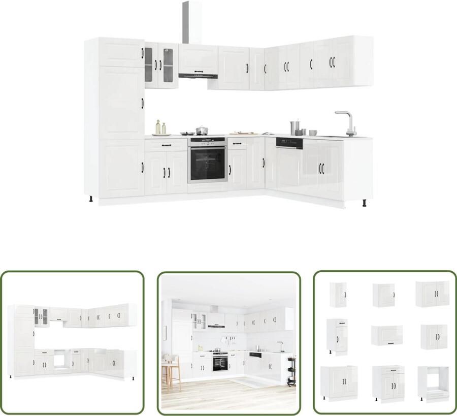 The Living Store 14-delige Keukenkastenset Kalmar bewerkt hout glanzend wit Keukenkasten Houten Keukenkasten Hoogglanzende Keukenkasten Wit Keuken Keukenrenovatie