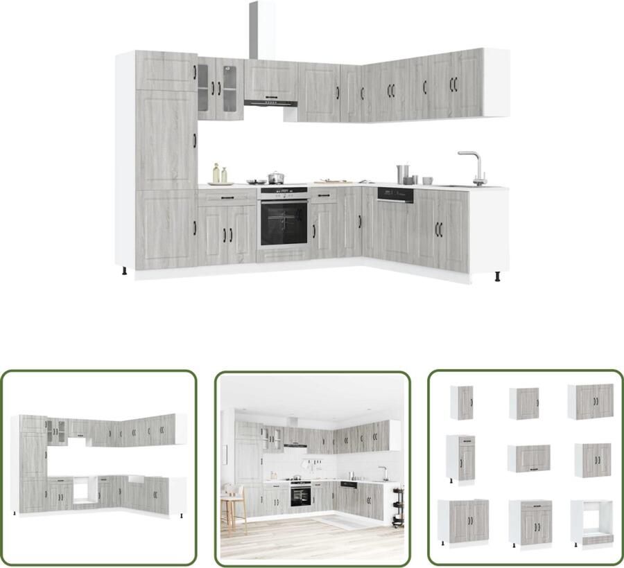 The Living Store 14-delige Keukenkastenset Kalmar bewerkt hout grijs sonomaeiken Keukenkasten Houten Keukenkasten Grijze Keukenkasten Keukenkastenset Kalmar Serie